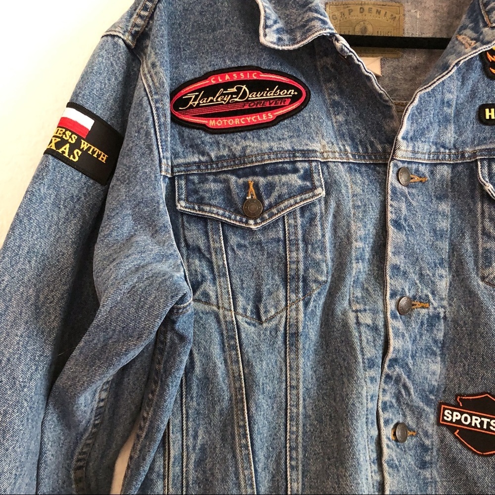 Vintage‎ Gap Denim Harley Davidson Patch Biker Jacket - Picture 4 of 9